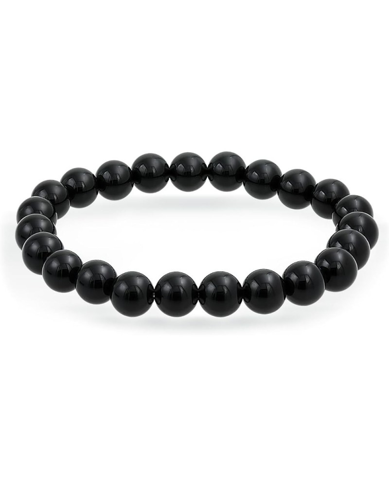 Natural Multi Color Semi Precious Gemstone Round Bead 8MM Strand Stackable Stretch Bracelet For Women Men Teen Unisex Black O...