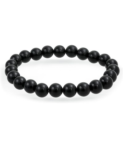 Natural Multi Color Semi Precious Gemstone Round Bead 8MM Strand Stackable Stretch Bracelet For Women Men Teen Unisex Black O...