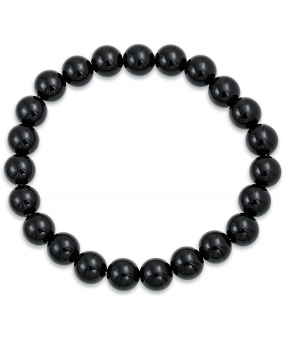 Natural Multi Color Semi Precious Gemstone Round Bead 8MM Strand Stackable Stretch Bracelet For Women Men Teen Unisex Black O...