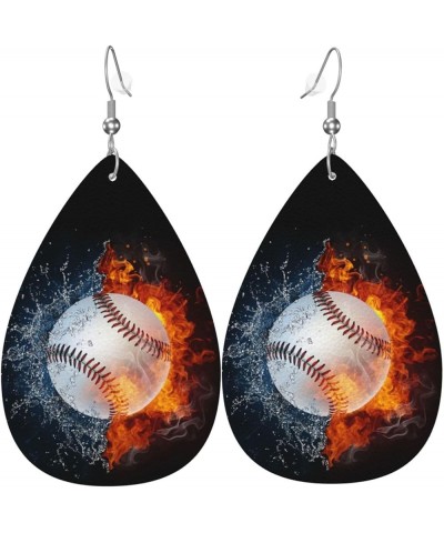 Faux Leather Earrings, Teardrop Dangle Earrings, Lightweight Dangle For Women Girls Baseball Ball $6.49 Earrings