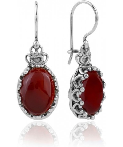 925 Sterling Silver Filigree Art Crown Design Women Oval Drop Earrings with Gemstones Carnelian $29.99 Earrings