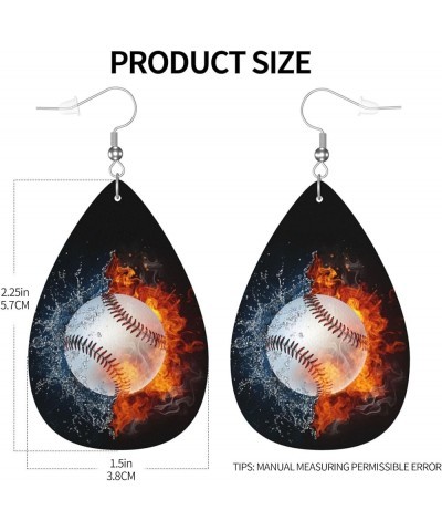 Faux Leather Earrings, Teardrop Dangle Earrings, Lightweight Dangle For Women Girls Baseball Ball $6.49 Earrings