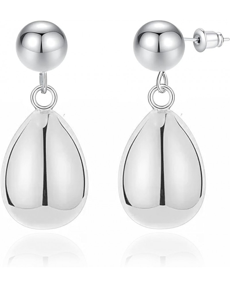 925 Sterling Silver Big White Teardrop Pearl Dangle Drop Earrings for Women Lightweight Simple Gold Hoop Dainty Pearl Danglin...