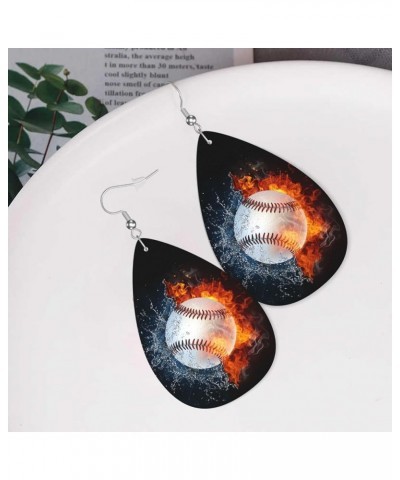 Faux Leather Earrings, Teardrop Dangle Earrings, Lightweight Dangle For Women Girls Baseball Ball $6.49 Earrings