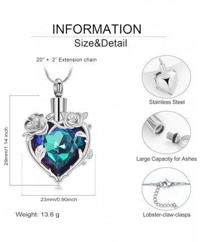 Rose Cremation Jewelry for Ashes Urn Necklace with Heart Crystal Rose Flower Ashes Pendant Necklaces for Women Men Memorial G...