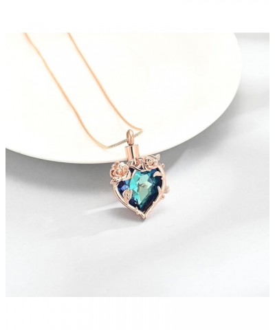 Rose Cremation Jewelry for Ashes Urn Necklace with Heart Crystal Rose Flower Ashes Pendant Necklaces for Women Men Memorial G...