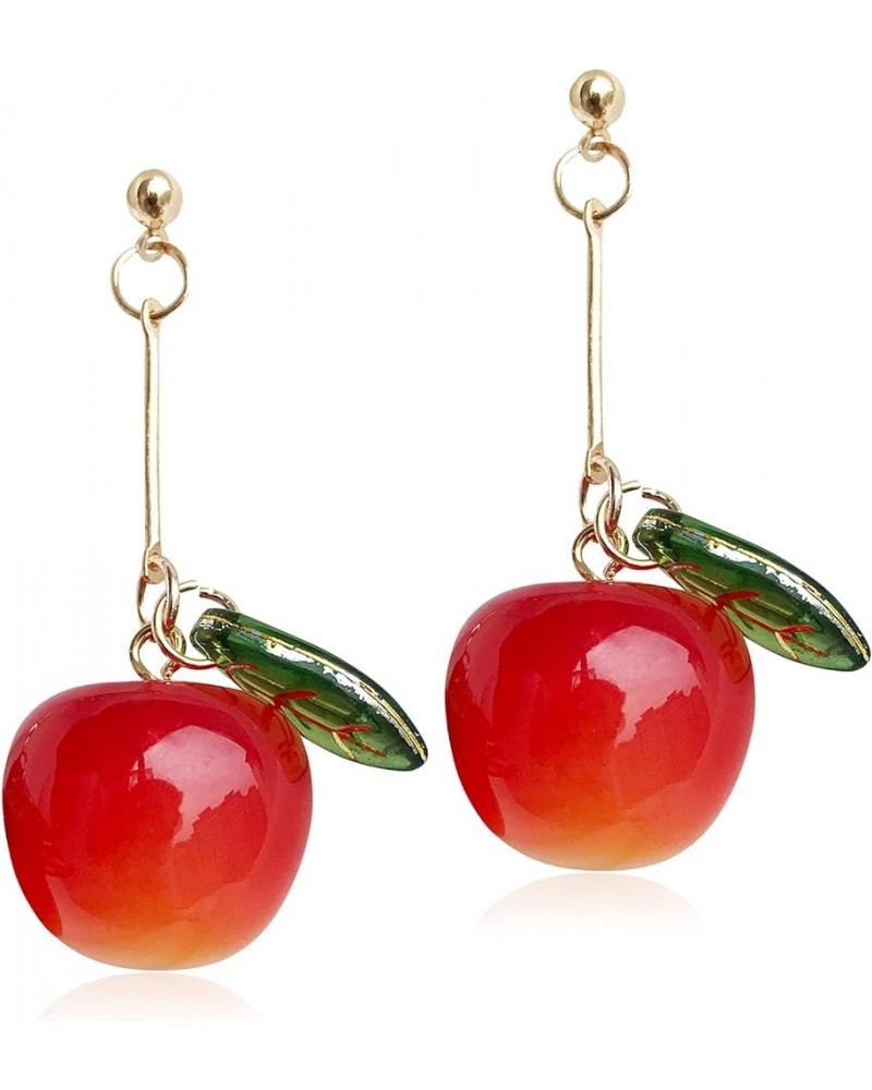 18K Gold Plated Fruit Earring 3D Green Leaf Red Cherry Charm Tassel Dangle Drop Stud Earrings for Women Girls Long Red $6.62 ...