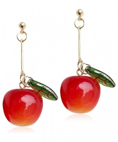 18K Gold Plated Fruit Earring 3D Green Leaf Red Cherry Charm Tassel Dangle Drop Stud Earrings for Women Girls Long Red $6.62 ...