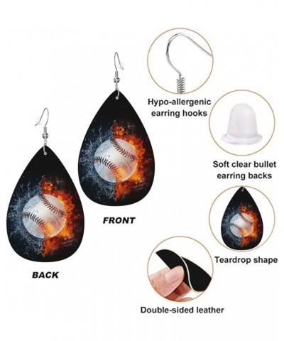 Faux Leather Earrings, Teardrop Dangle Earrings, Lightweight Dangle For Women Girls Baseball Ball $6.49 Earrings