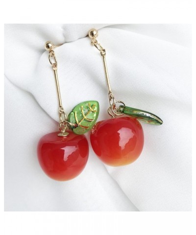 18K Gold Plated Fruit Earring 3D Green Leaf Red Cherry Charm Tassel Dangle Drop Stud Earrings for Women Girls Long Red $6.62 ...