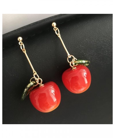 18K Gold Plated Fruit Earring 3D Green Leaf Red Cherry Charm Tassel Dangle Drop Stud Earrings for Women Girls Long Red $6.62 ...