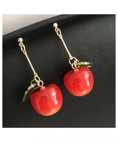 18K Gold Plated Fruit Earring 3D Green Leaf Red Cherry Charm Tassel Dangle Drop Stud Earrings for Women Girls Long Red $6.62 ...