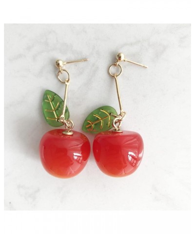 18K Gold Plated Fruit Earring 3D Green Leaf Red Cherry Charm Tassel Dangle Drop Stud Earrings for Women Girls Long Red $6.62 ...