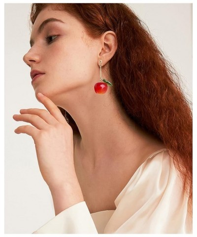 18K Gold Plated Fruit Earring 3D Green Leaf Red Cherry Charm Tassel Dangle Drop Stud Earrings for Women Girls Long Red $6.62 ...