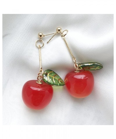 18K Gold Plated Fruit Earring 3D Green Leaf Red Cherry Charm Tassel Dangle Drop Stud Earrings for Women Girls Long Red $6.62 ...