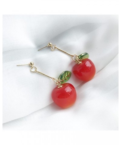 18K Gold Plated Fruit Earring 3D Green Leaf Red Cherry Charm Tassel Dangle Drop Stud Earrings for Women Girls Long Red $6.62 ...