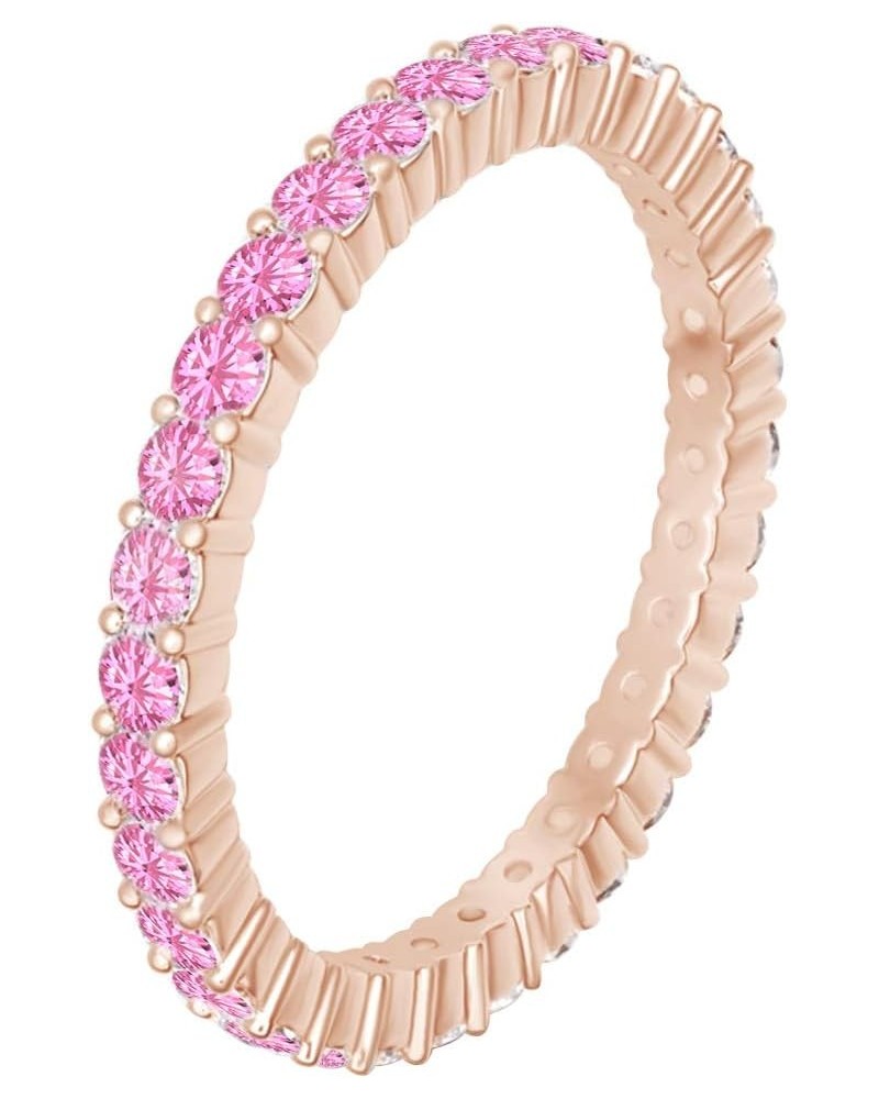 14k Gold Over Sterling Silver Round Cut Simulated Pink Tourmaline Full Eternity Band Ring Rose Gold Plated Silver $34.00 Others