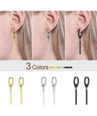 Vertical Bar Earrings for Women Hypoallergenic Piercing Hook Drop Bar|Hoop Drop Bar Earrings (With Gift Box) 05: Hoop Bar-Sta...