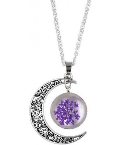 Hollow Moon Necklaces Dried Flower Hemisphere Glass Pendant Chain Necklace Women Birthday Jewellery Gift Purple $5.08 Necklaces