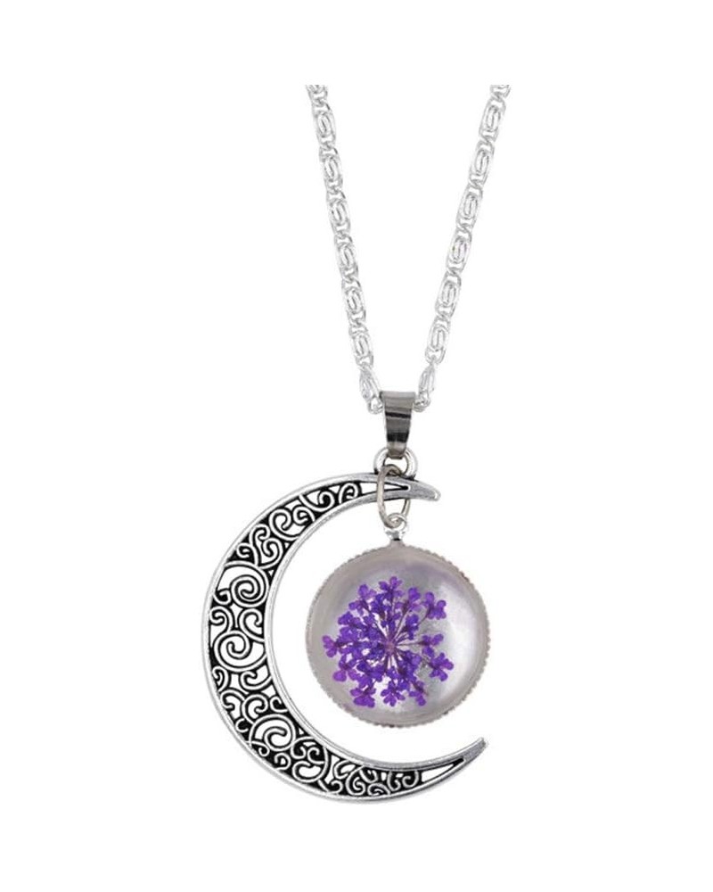 Hollow Moon Necklaces Dried Flower Hemisphere Glass Pendant Chain Necklace Women Birthday Jewellery Gift Purple $5.08 Necklaces