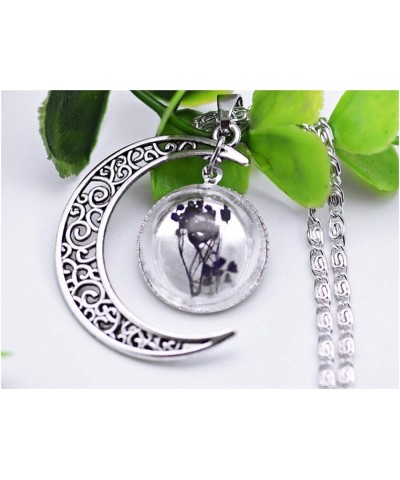 Hollow Moon Necklaces Dried Flower Hemisphere Glass Pendant Chain Necklace Women Birthday Jewellery Gift Purple $5.08 Necklaces