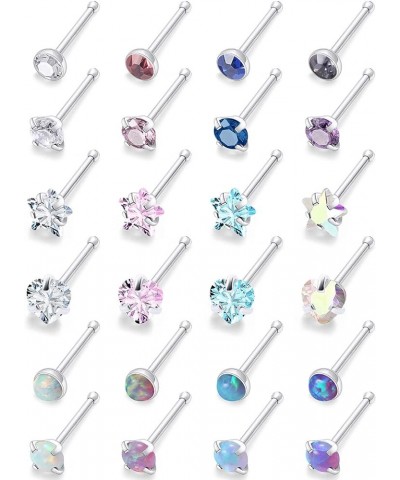 Lsnevsie 20G Surgical Steel Opal Star Heart Nose Rings Studs for Women Men Nose Piercing Jewelry Top Diamond CZ 2mm-3mm 24Pcs...