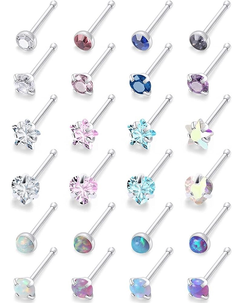 Lsnevsie 20G Surgical Steel Opal Star Heart Nose Rings Studs for Women Men Nose Piercing Jewelry Top Diamond CZ 2mm-3mm 24Pcs...