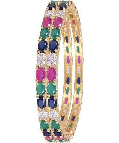 CZ Zirconia Gold Tone Multi Diamond Wedding Indian Bangles Bollywood Jewelry Women Multi 2.4 Inches $11.96 Bracelets