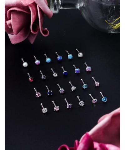 Lsnevsie 20G Surgical Steel Opal Star Heart Nose Rings Studs for Women Men Nose Piercing Jewelry Top Diamond CZ 2mm-3mm 24Pcs...