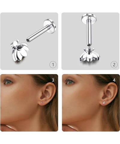 12Pcs 16G Stainless Steel Top Screw Flat Back Earrings Snake Moon CZ Cartilage Stud Earrings for Women Forward Internally Thr...