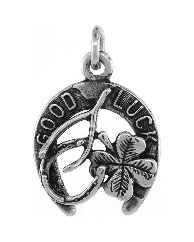 Irish Lucky Charm Necklace Horseshoe Clover Wishbone Antiqued finish 3/4 inch, 16-30 inch 0.8mm Box Chain 22-inch $14.20 Neck...