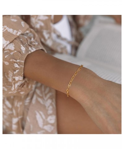 Women Bracelet 14K Gold Plated Paperclip Satellite Bead Ball Oval Cuba Cable Box Chain Daily Charm Layered Link Silver Bracel...