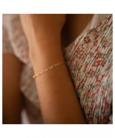 Women Bracelet 14K Gold Plated Paperclip Satellite Bead Ball Oval Cuba Cable Box Chain Daily Charm Layered Link Silver Bracel...