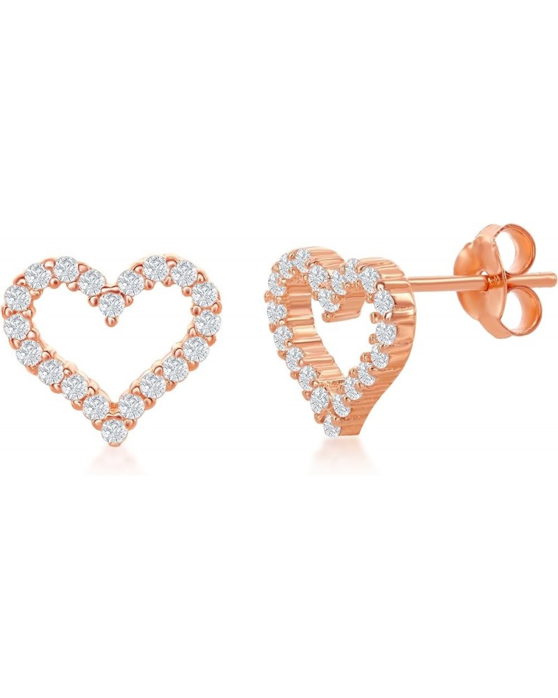 Sterling Silver Rose Tone or Gold Tone Open Heart Cubic Zirconia Stud Earrings Rose Tone $16.31 Earrings