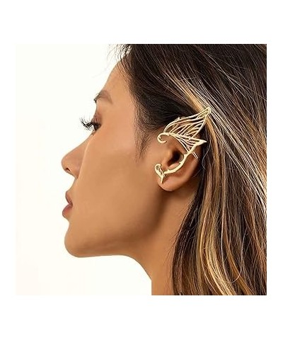 Earring Elf Gold Ear Cuff Elven Left Ear Bone Ear Wraps Elfin Evening Party Clip-on Earring Jewelry for Women and Girls Gold ...