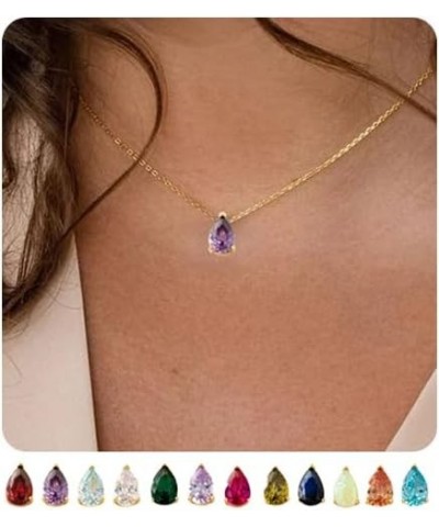 Gold Birthstone Necklace for Women, Dainty Diamond Pendant Necklace for Teen Girls Blue Green Cubic Zirconia Pendant Necklace...