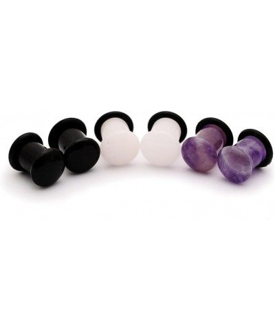 Set of 3 Pairs Single Flare Stone Plugs - 6g - 4mm - (White Jade, Amethyst, Black Agate) $11.99 Body Jewelry