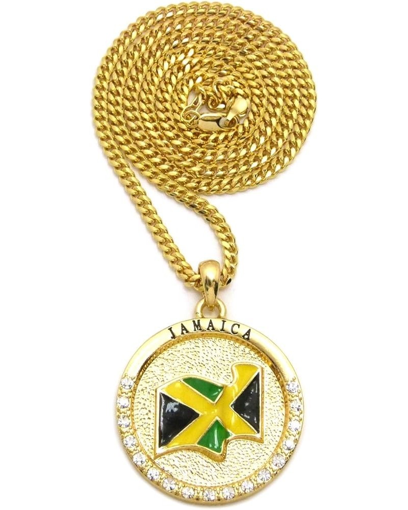 Jamaica Flag Pendant 24" Various Chain Necklace in Gold, Silver Tone Gold / 3mm 24" Cuban Chain $11.27 Necklaces