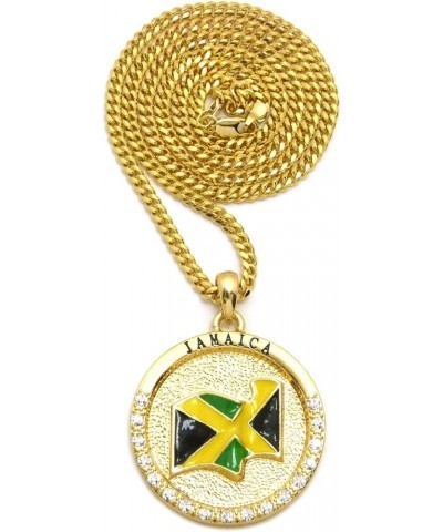 Jamaica Flag Pendant 24" Various Chain Necklace in Gold, Silver Tone Gold / 3mm 24" Cuban Chain $11.27 Necklaces