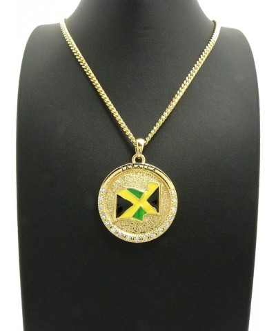 Jamaica Flag Pendant 24" Various Chain Necklace in Gold, Silver Tone Gold / 3mm 24" Cuban Chain $11.27 Necklaces