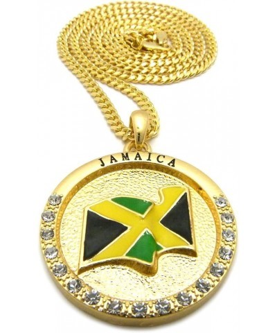 Jamaica Flag Pendant 24" Various Chain Necklace in Gold, Silver Tone Gold / 3mm 24" Cuban Chain $11.27 Necklaces