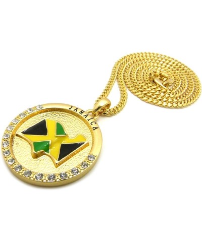 Jamaica Flag Pendant 24" Various Chain Necklace in Gold, Silver Tone Gold / 3mm 24" Cuban Chain $11.27 Necklaces