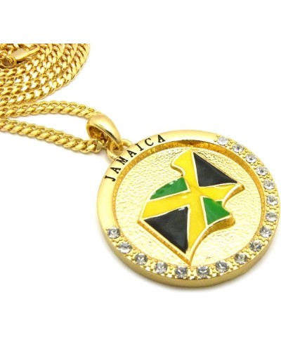 Jamaica Flag Pendant 24" Various Chain Necklace in Gold, Silver Tone Gold / 3mm 24" Cuban Chain $11.27 Necklaces