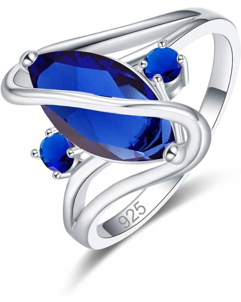 925 Sterling Silver Created Ruby Spinel Filled Marquise Cut Ring for Women Royal Blue $4.07 Rings