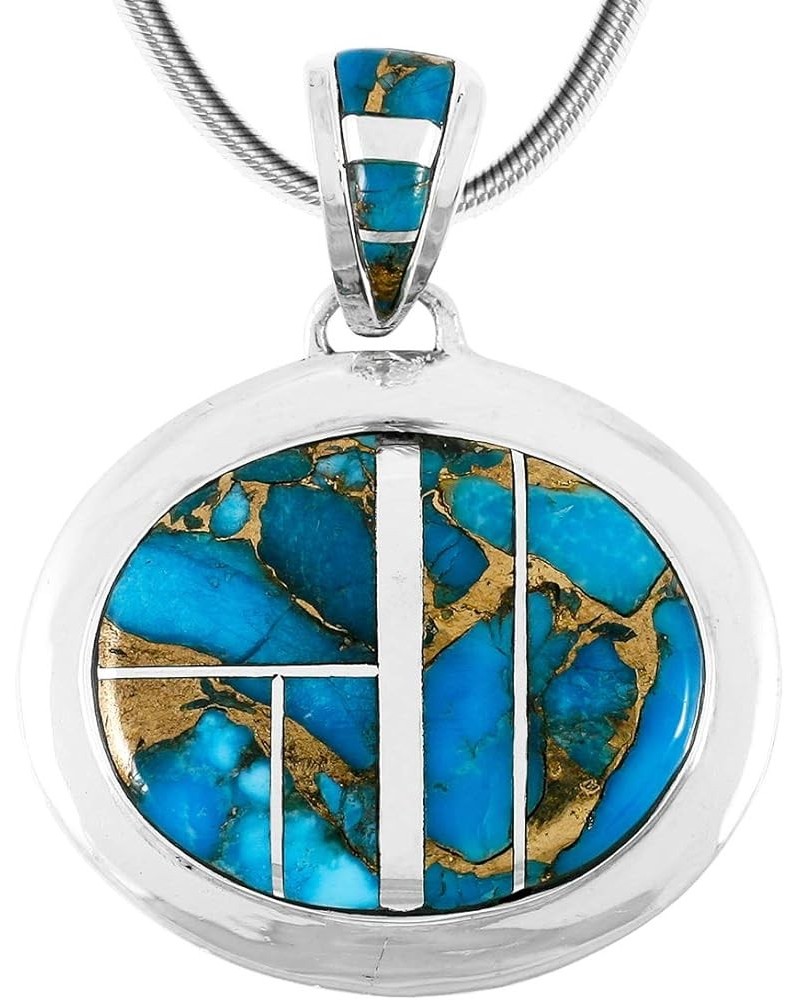 Turquoise Necklace Pendant 925 Sterling Silver Genuine Gemstones (20" Length) Teal/Matrix $30.08 Necklaces