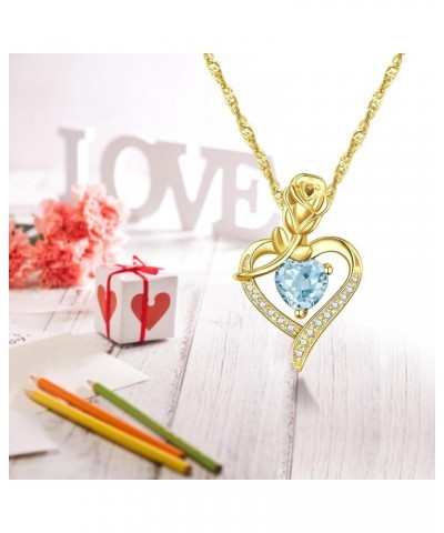 Heart Opal Pendant Necklace for Women Silver Plated Rose Flower Necklaces with Birthstone Zirconia Mothers Day Anniversary Bi...