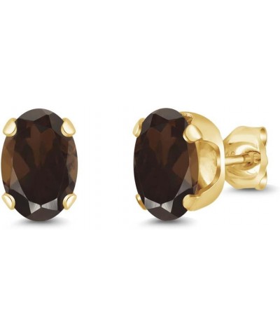 1.50 Ct 7x5mm Brown Smoky Quartz 18K Yellow Gold Plated Silver Stud Earrings $31.34 Earrings