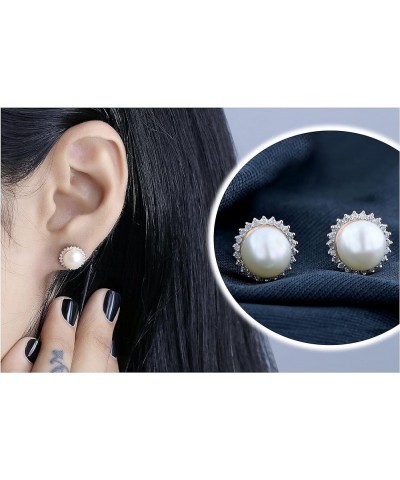 Round 7mm Freshwater Cultured Pearl with 0.19 CT White Diamond Halo Style Screwback & Pushback Stud Earrings for Women 10K Ro...