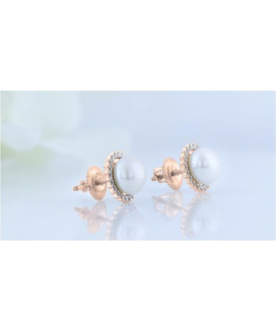 Round 7mm Freshwater Cultured Pearl with 0.19 CT White Diamond Halo Style Screwback & Pushback Stud Earrings for Women 10K Ro...