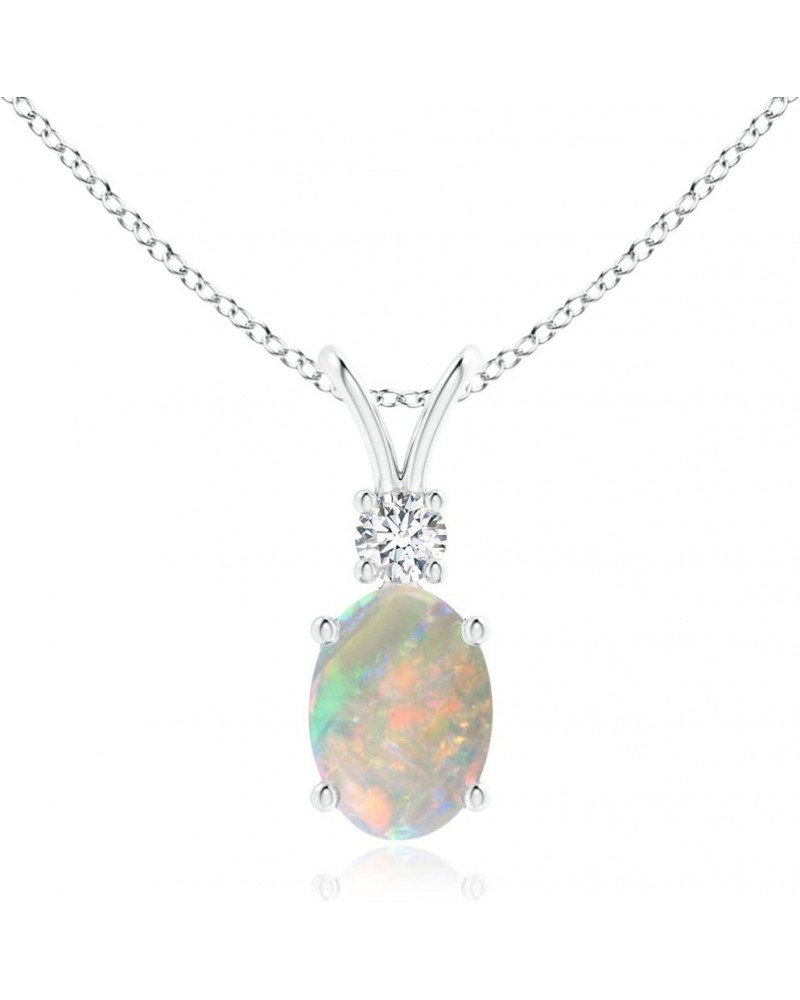 Natural Opal Solitaire Pendant Necklace for Women, Girls in 14K Solid Gold/Platinum | October Birthstone | Jewelry Gift for H...